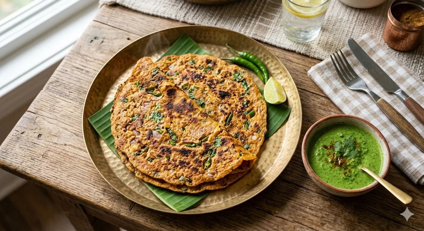 Crispy Besan Chilla with Green Mint Chutney