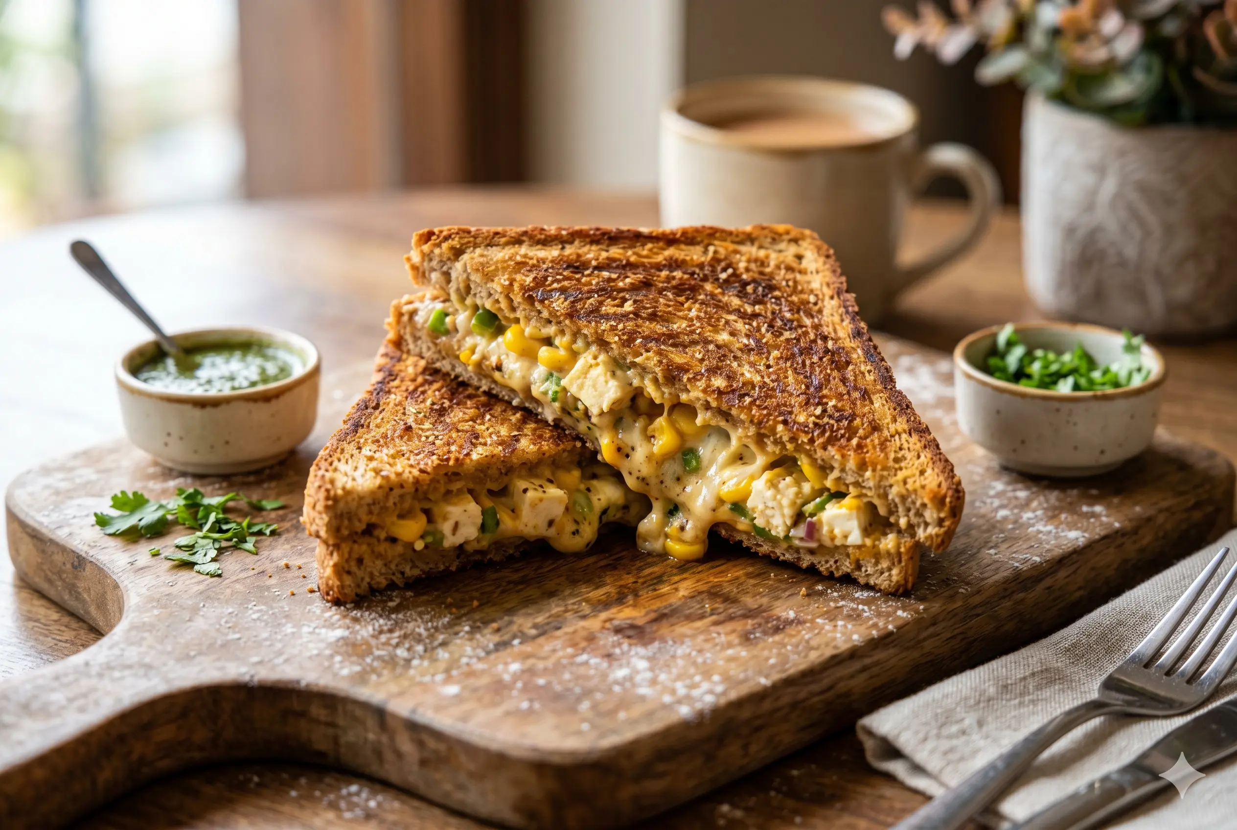 Gourmet Paneer Corn Mayo Sandwich Recipe with crispy crust